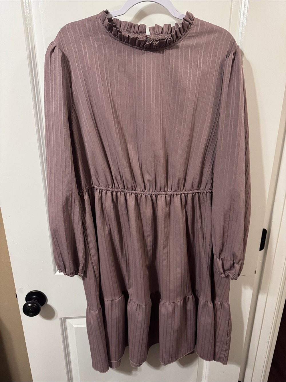 Shein Curve Ruffle Long Sleeve Mauve Dress